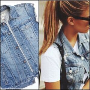 OLD NAVY Distressed Denim Cut Off Trucker Vest!